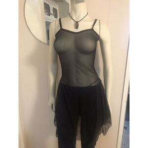EzraDanze Childs? Sheer V-Neck Drop Waist Dance Dress Black Mesh Stretch Lrg